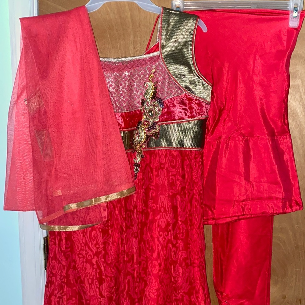 Pink/Coral Indian Anarkali - 3 piece set
